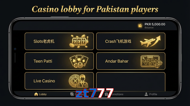 Lobby view of Zt777 for Pakistan users